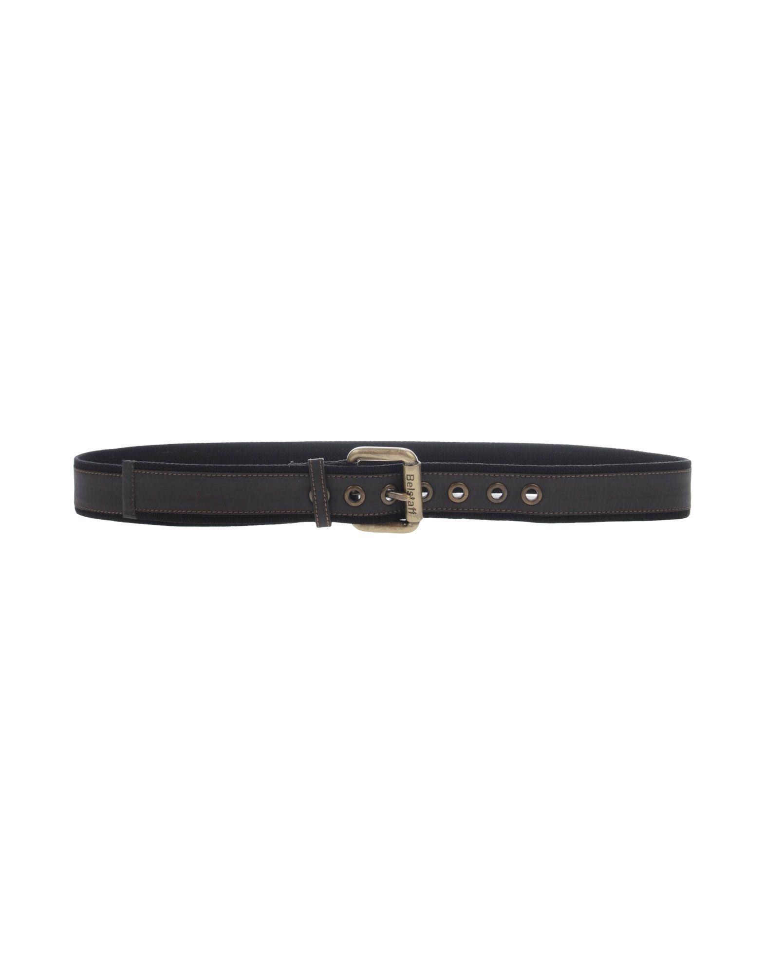 Cintura grigia con bordatura in nero e fibbia con logo Belstaff