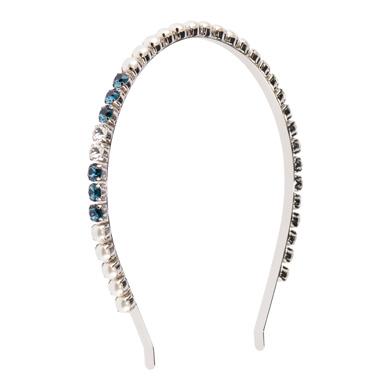 Cerchietto in metallo con perle e swarovski bianchi e blu 
