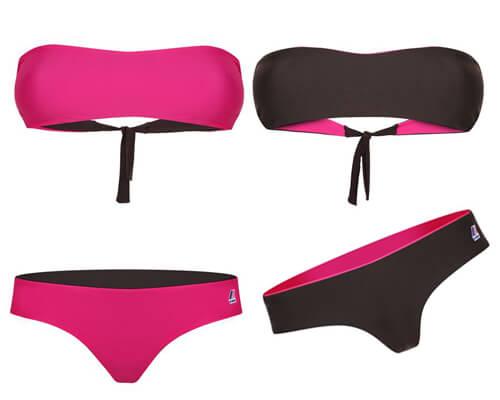 Costume bikini reversibile anti sabbia a fascia con slip alla brasiliana, logo stampato
