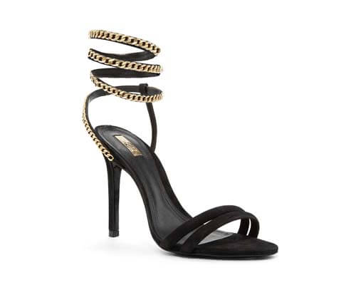 Sandalo alto nero con catena dorata che si avvolge alla caviglia tacco 4