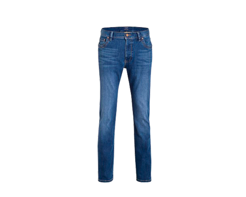 Jeans con effetto slavato, chiusura con zip e bottone, due tasche frontali e due posteriori