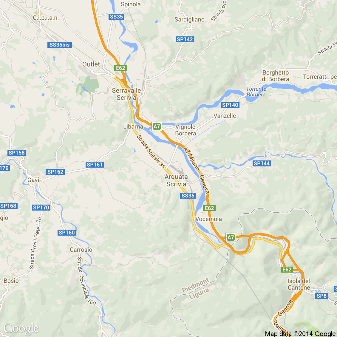 Foto dall'alto delle strade del comune d'Arquata Scrivia media e alta