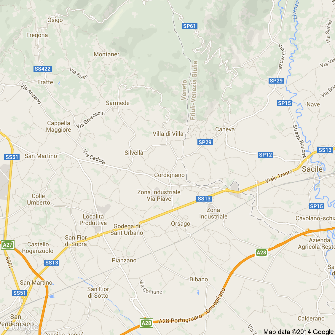 Foto dall'alto delle strade del comune di Cordignano media e alta