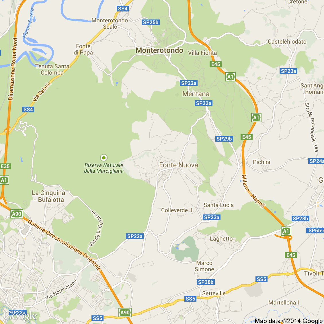 Foto dall'alto delle strade del comune di Fonte Nuova media e alta