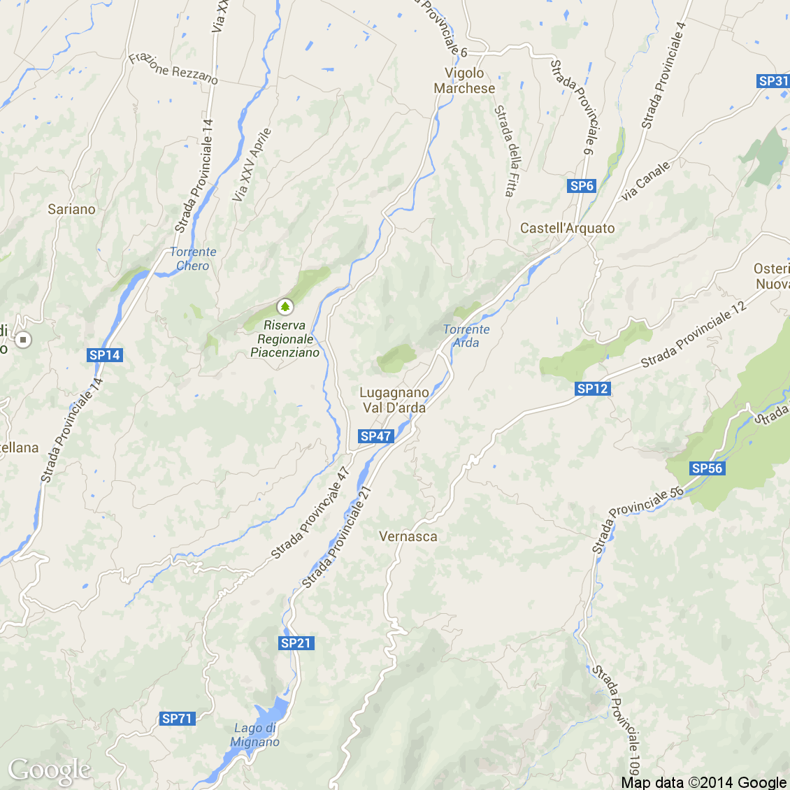 Foto aerea del Lugagnano Val d'Arda vista roadmap