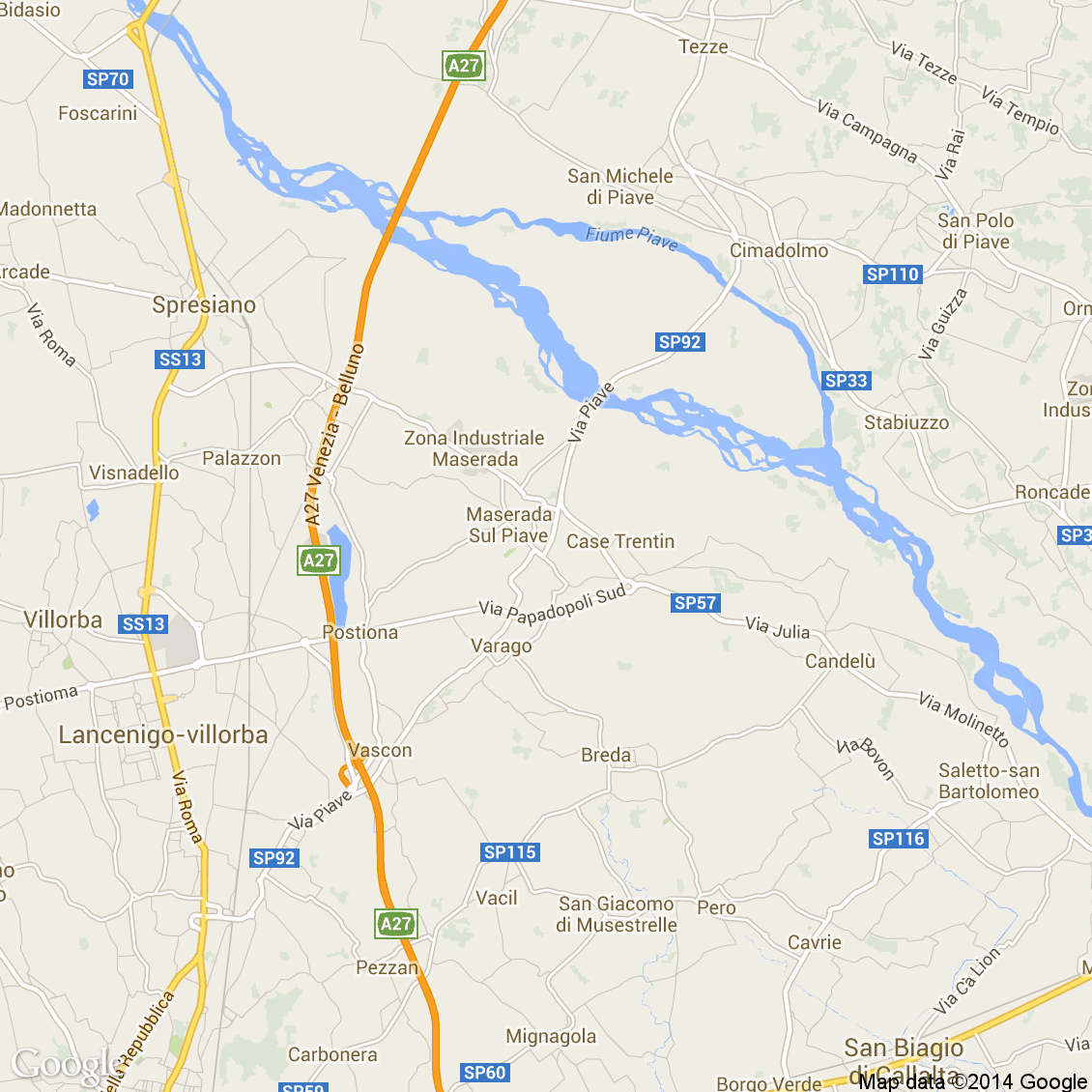 Foto aerea del Maserada sul Piave vista roadmap