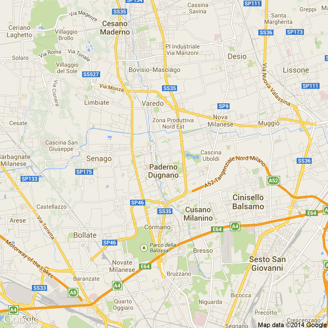 Foto aerea del Paderno Dugnano vista roadmap