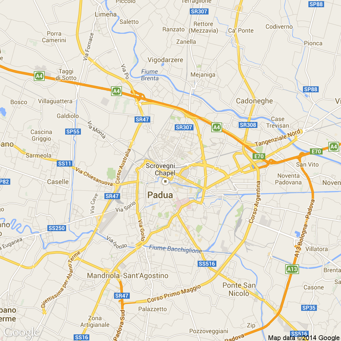 Foto aerea del Padova vista roadmap