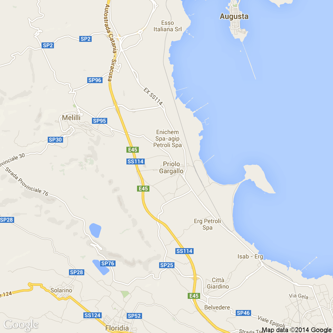 Foto dall'alto delle strade del comune di Priolo Gargallo media e alta