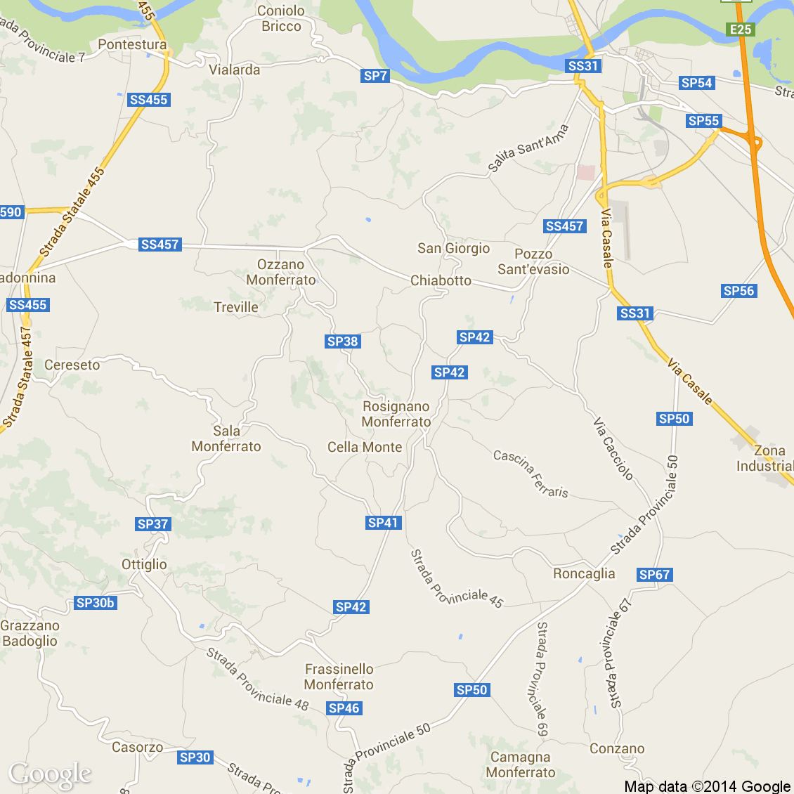 Foto aerea del Rosignano Monferrato vista roadmap