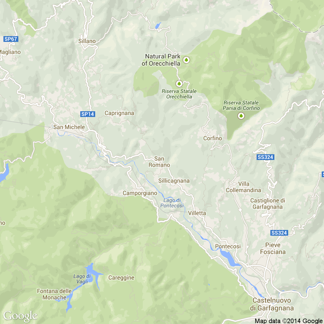 Foto dall'alto delle strade del comune di San Romano in Garfagnana