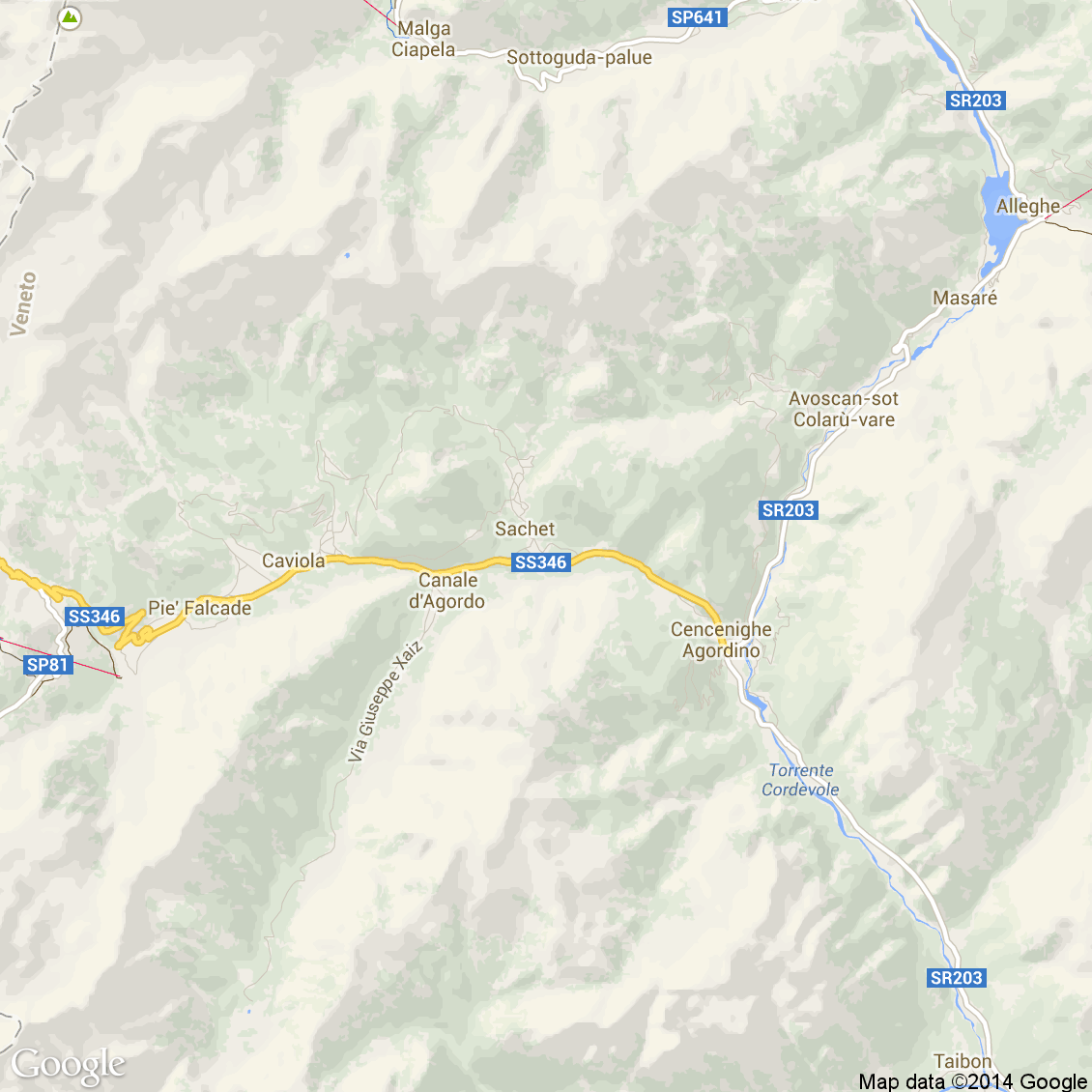 Foto dall'alto delle strade del comune di Vallada Agordina media e alta