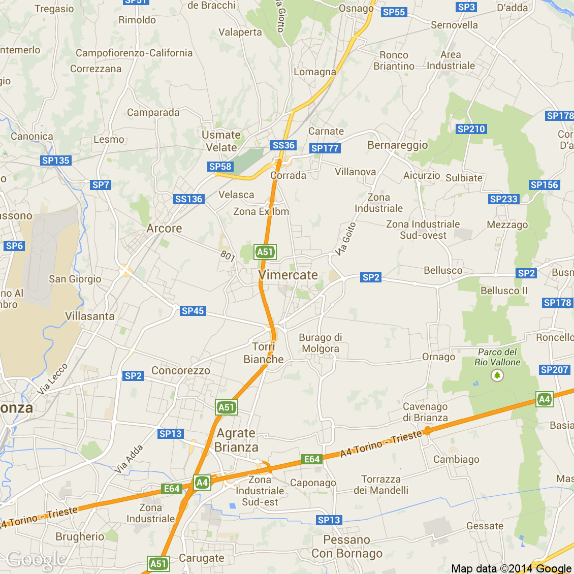 Foto dall'alto delle strade del comune di Vimercate media e alta