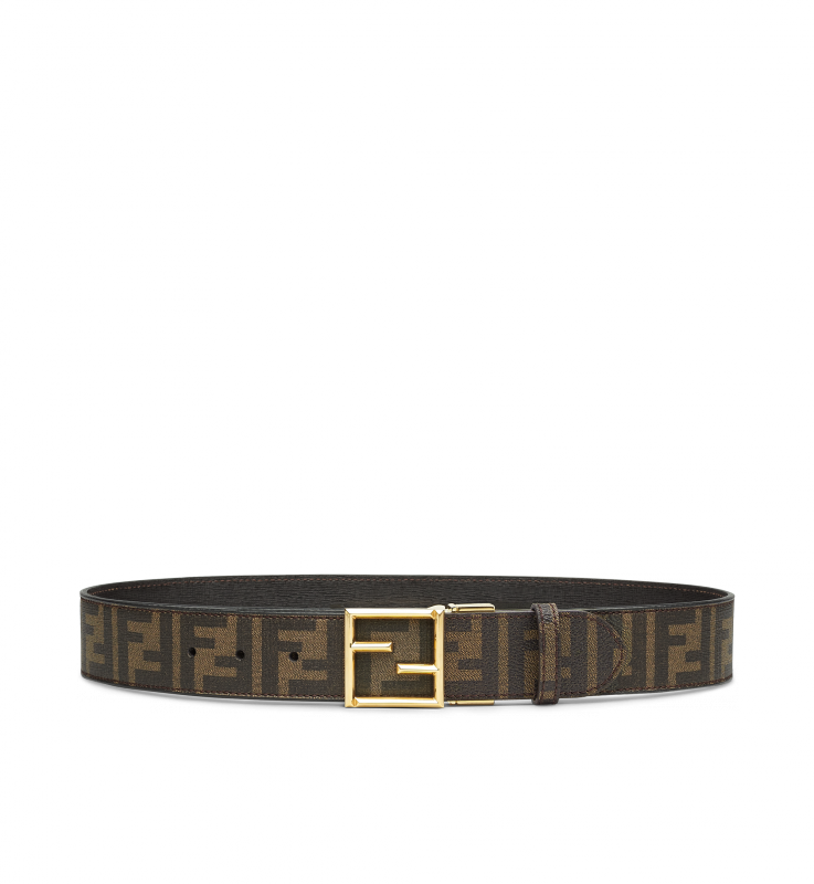 Cintura in pelle di vitello con motivo logo fendi e fibbia in metallo con doppia f con finitura dorata