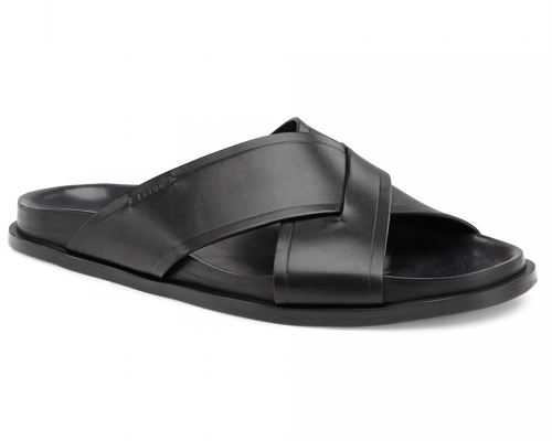 Sandalo neri Flat con doppia fascia incrociata con logo Fendi e una doppia riga sottile impressa a caldo