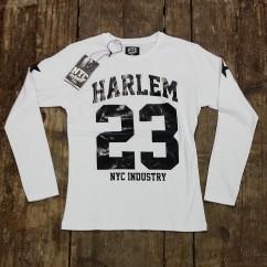 T-shirt bianca con numero 23 e scritta Harlem in nero