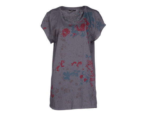 T-shirt da donna Mletin'pot color piombo con fantasie multicolore, maniche corte, e collo tondo