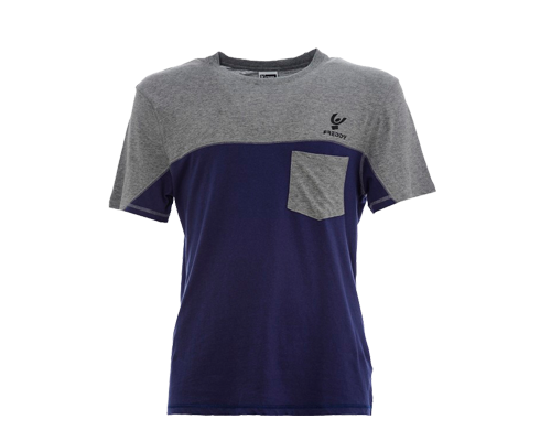 T-shirt Freddy da uomo, bicolore grigio e blu scuro, taschino applicato frontalmente di colore grigio, maniche corte