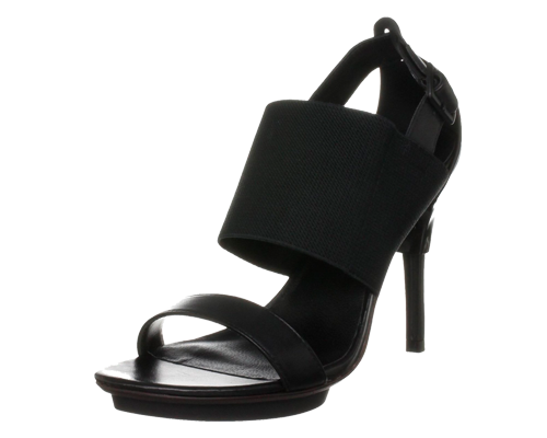Sandalo nero con ampia fascia elastica frontale, tacco nero