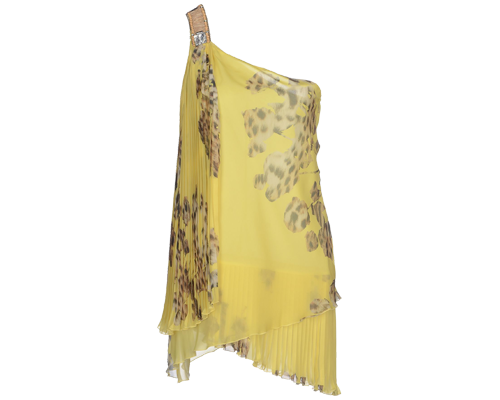 Top lungo giallo con fantasia leopardata e spallina gioiello lavorata.