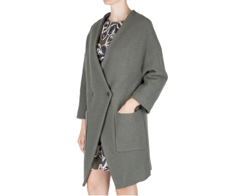 cappotto donna senza collo in lana cotta verde