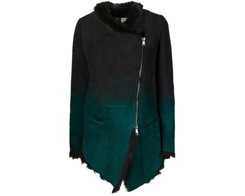 Cappotto donna nero e verde pino con chiusura semilaterale con zip 100% pecora