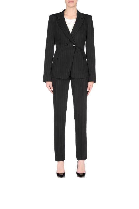 Tailleur  nero a righe grigio chiaro con giacca a maniche lunghe, con pantalone dal taglio classico
