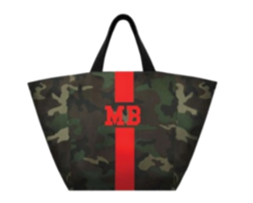 Shopper Camouflage con banda centrale personalizzabile e iniziali MB stampate a caldo