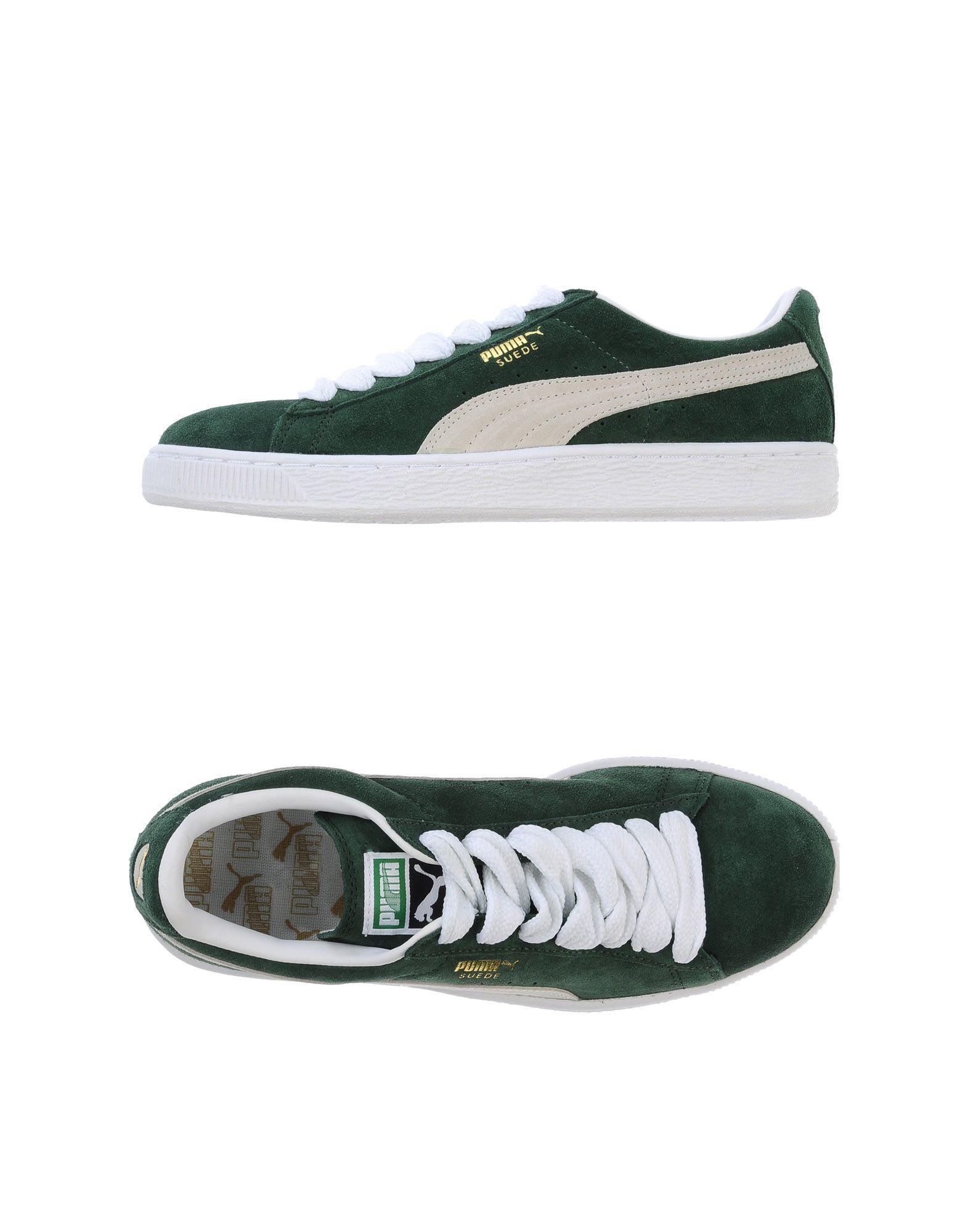Sneakers verde bassa in pelle suede con punta tonda e striscia beige puma